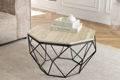 Riess-Ambiente Goldene Möbel|Couchtische & Truhen > Handgefertigter Couchtisch DIAMOND 70cm beige Travertin schwarz Eisen