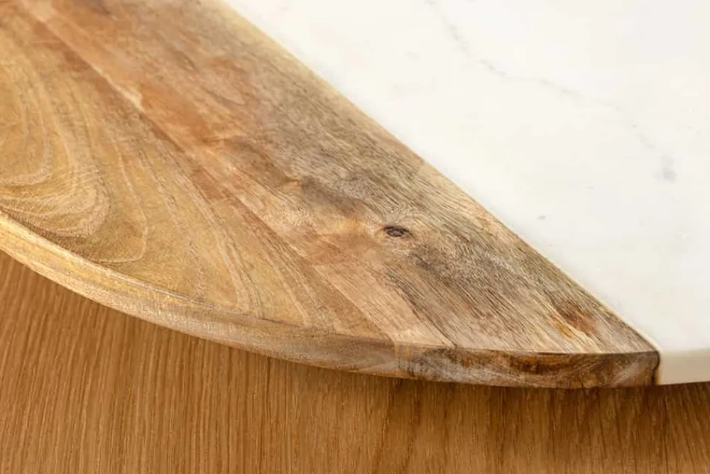 Riess-Ambiente Dekoration > Handgefertigter Drehteller SERVANT 50cm weiß natur Marmor Mangoholz Dekoplatte rund
