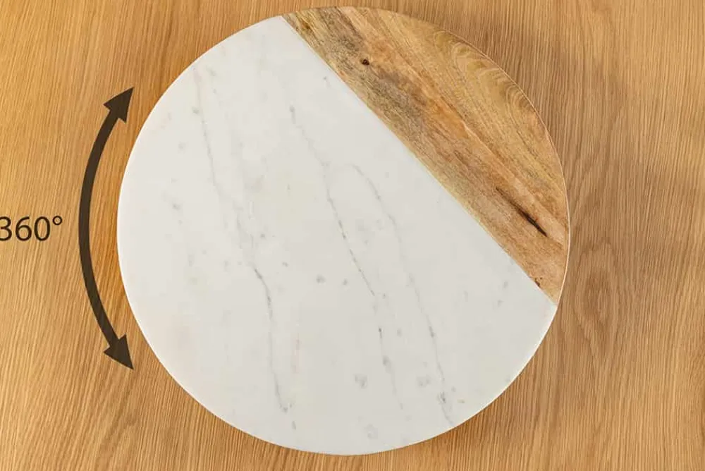 Riess-Ambiente Dekoration > Handgefertigter Drehteller SERVANT 50cm weiß natur Marmor Mangoholz Dekoplatte rund