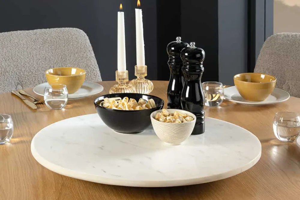 Riess-Ambiente Dekoration > Handgefertigter Drehteller SERVANT 50cm weiß Marmor runde Dekoplatte
