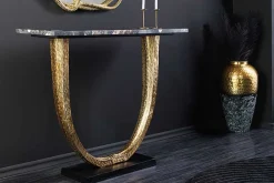 Riess-Ambiente Goldene Möbel|Konsolentische > Handgefertigter Konsolentisch OMEGA 80cm schwarz Marmor gold Metall