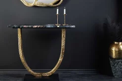 Riess-Ambiente Goldene Möbel|Konsolentische > Handgefertigter Konsolentisch OMEGA 80cm schwarz Marmor gold Metall
