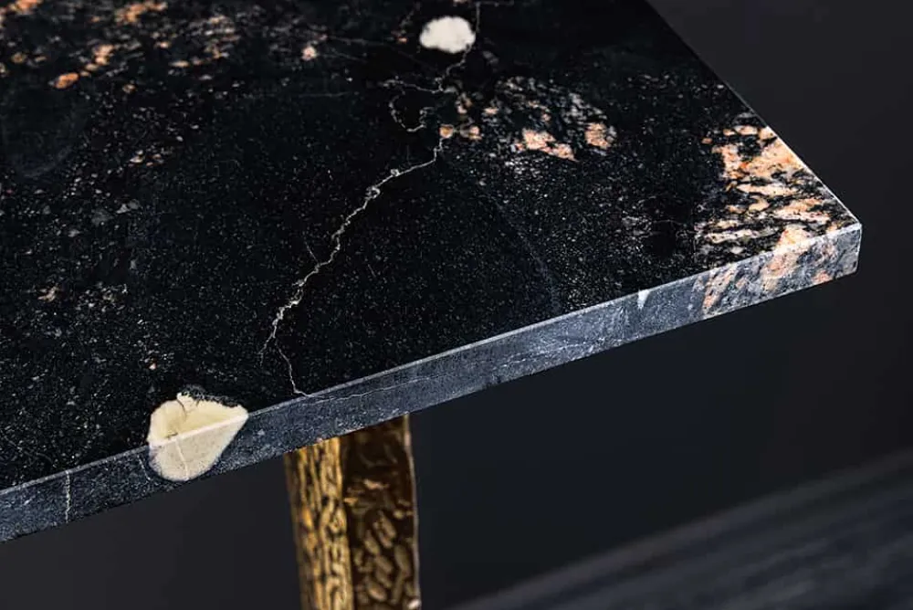 Riess-Ambiente Goldene Möbel|Konsolentische > Handgefertigter Konsolentisch OMEGA 80cm schwarz Marmor gold Metall