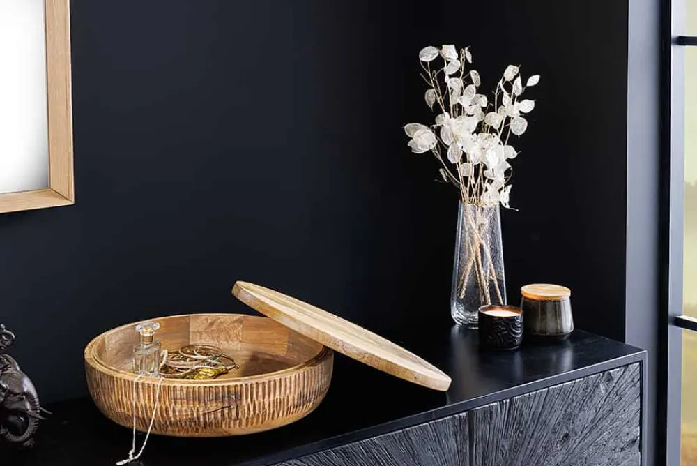 Riess-Ambiente Mehr...|Schalen > Handgefertigte Schale PURE NATURE 40cm natur Mangoholz rund mit Deckel Schmuck-Dose