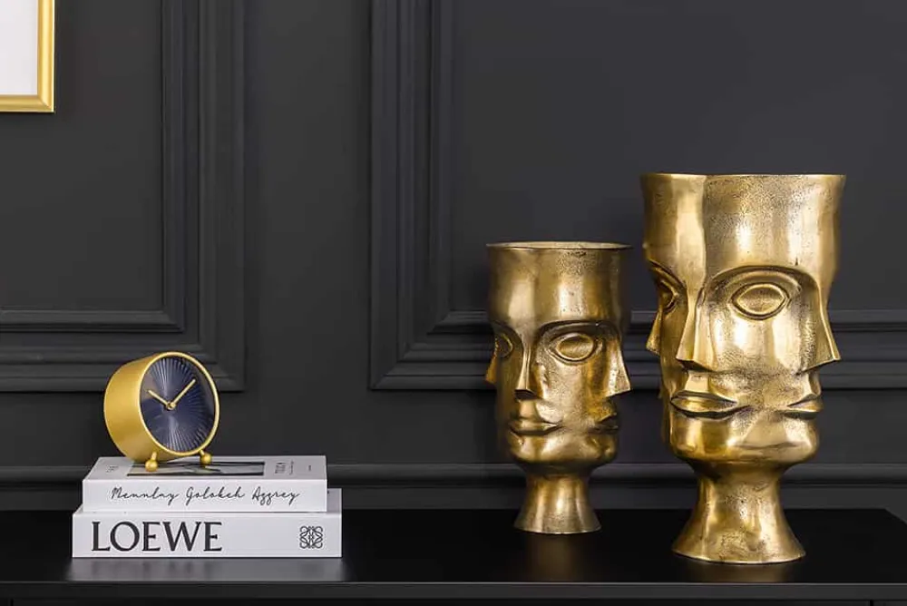 Riess-Ambiente Dekoration|Goldene Möbel > Handgefertigtes 2er Set Vasen FACE 40cm messing antik Metall Blumentöpfe