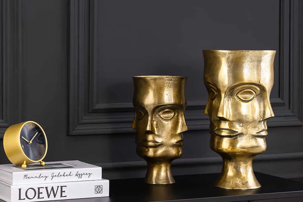 Riess-Ambiente Dekoration|Goldene Möbel > Handgefertigtes 2er Set Vasen FACE 40cm messing antik Metall Blumentöpfe
