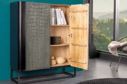 Riess-Ambiente Mehr...|Massivholzschränke > Handgefertigtes Highboard CROCO 120cm grau schwarz Mangoholz massiv 3D-Design