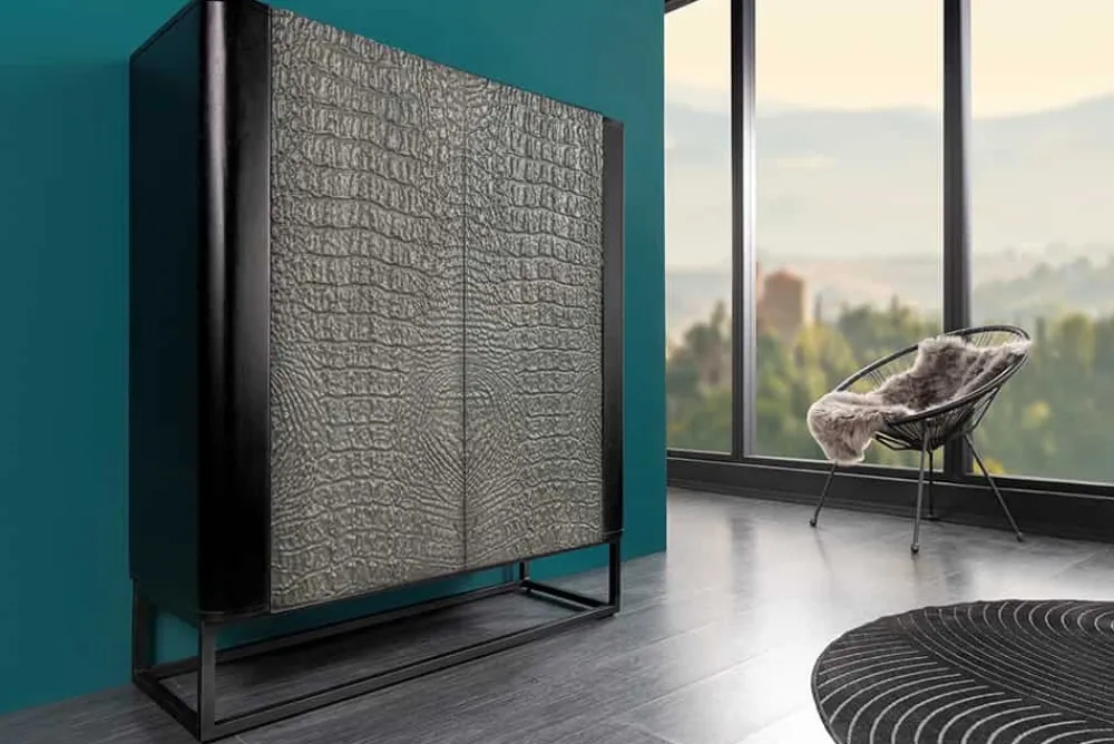 Riess-Ambiente Mehr...|Massivholzschränke > Handgefertigtes Highboard CROCO 120cm grau schwarz Mangoholz massiv 3D-Design