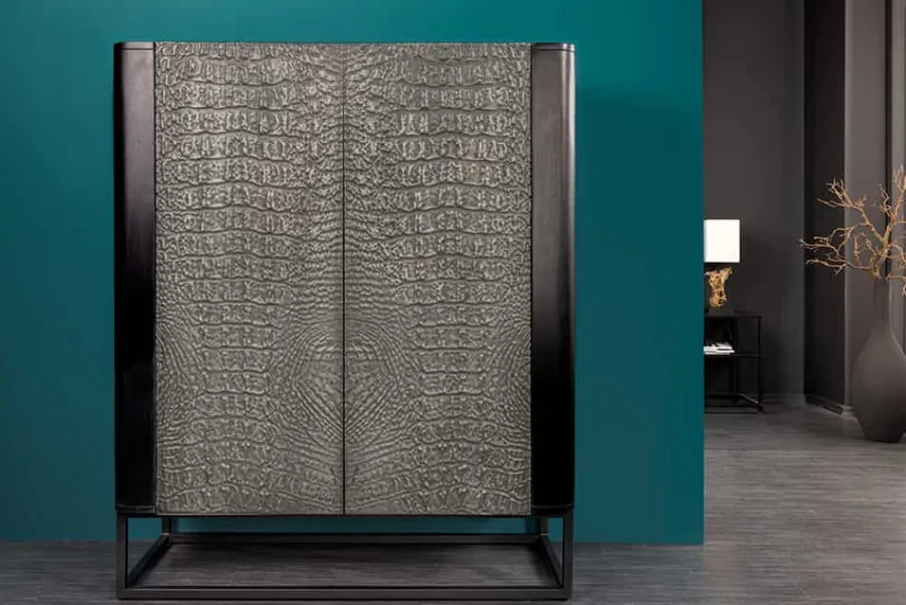 Riess-Ambiente Mehr...|Massivholzschränke > Handgefertigtes Highboard CROCO 120cm grau schwarz Mangoholz massiv 3D-Design