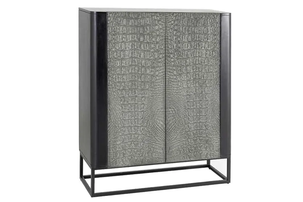 Riess-Ambiente Mehr...|Massivholzschränke > Handgefertigtes Highboard CROCO 120cm grau schwarz Mangoholz massiv 3D-Design