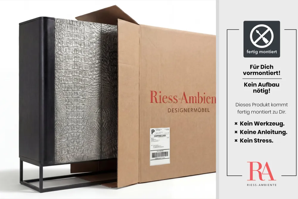 Riess-Ambiente Mehr...|Massivholzschränke > Handgefertigtes Highboard CROCO 120cm grau schwarz Mangoholz massiv 3D-Design