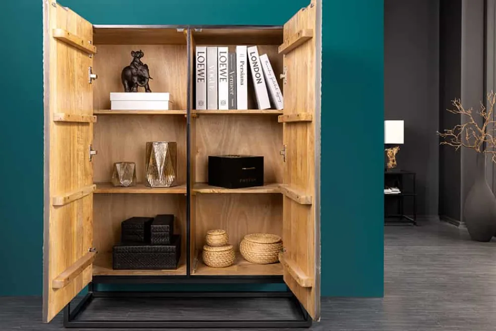 Riess-Ambiente Mehr...|Massivholzschränke > Handgefertigtes Highboard CROCO 120cm grau schwarz Mangoholz massiv 3D-Design