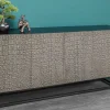 Riess-Ambiente Mehr...|Sideboards & Kommoden > Handgefertigtes Sideboard CROCO 180cm grau schwarz Mangoholz mit 3D Schnitzereien massiv Metall