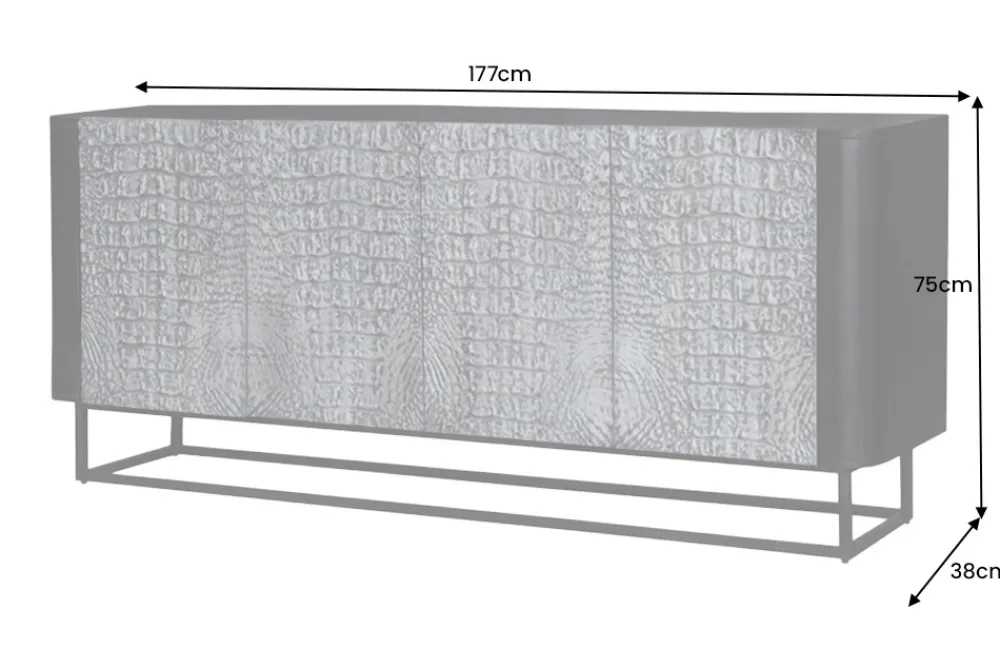 Riess-Ambiente Mehr...|Sideboards & Kommoden > Handgefertigtes Sideboard CROCO 180cm grau schwarz Mangoholz mit 3D Schnitzereien massiv Metall