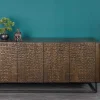 Riess-Ambiente Sideboards & Kommoden|Mehr... > Handgefertigtes Sideboard CROCO 180cm gold braun Mangoholz mit 3D Schnitzereien massiv schwarz Metall
