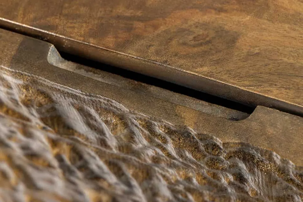 Riess-Ambiente Sideboards & Kommoden|Mehr... > Handgefertigtes Sideboard CROCO 180cm gold braun Mangoholz mit 3D Schnitzereien massiv schwarz Metall