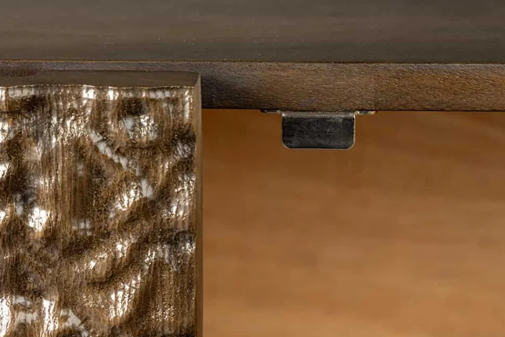 Riess-Ambiente Sideboards & Kommoden|Mehr... > Handgefertigtes Sideboard CROCO 180cm gold braun Mangoholz mit 3D Schnitzereien massiv schwarz Metall