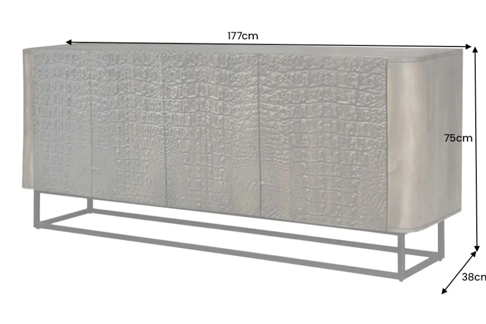 Riess-Ambiente Sideboards & Kommoden|Mehr... > Handgefertigtes Sideboard CROCO 180cm gold braun Mangoholz mit 3D Schnitzereien massiv schwarz Metall
