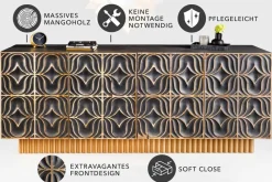 Riess-Ambiente Mehr...|Massivholzschränke > Handgefertigtes Sideboard PIAZZA SAN MARCO 180cm grau gold Mangoholz massiv 3D-Design