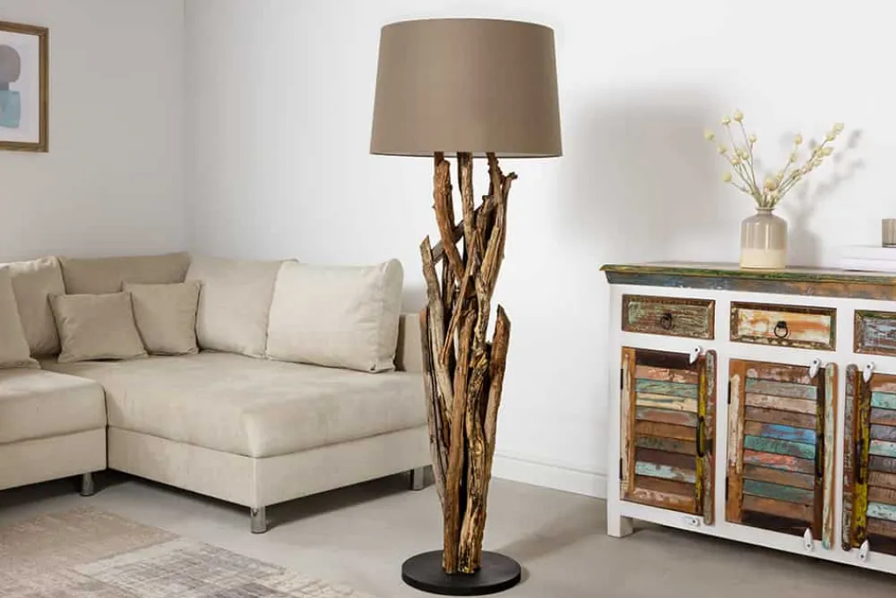 Riess-Ambiente Mehr...|Lampen > Handgefertigte Stehlampe WILD NATURE 158cm grau Treibholz Stehleuchte Leinenschirm
