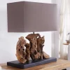 Riess-Ambiente Mehr...|Mehr... > Handgefertigte Tischlampe ARAGON 50cm braun Treibholz-Fuß mit Leinenschirm