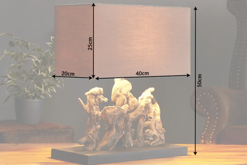 Riess-Ambiente Mehr...|Mehr... > Handgefertigte Tischlampe ARAGON 50cm braun Treibholz-Fuß mit Leinenschirm