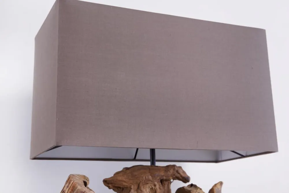 Riess-Ambiente Mehr...|Mehr... > Handgefertigte Tischlampe ARAGON 50cm braun Treibholz-Fuß mit Leinenschirm