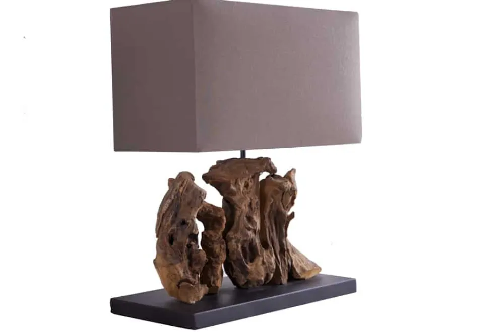 Riess-Ambiente Mehr...|Mehr... > Handgefertigte Tischlampe ARAGON 50cm braun Treibholz-Fuß mit Leinenschirm