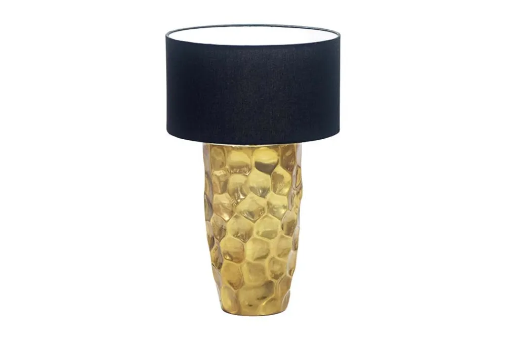 Riess-Ambiente Goldene Möbel|Tischlampen > Handgefertigte Tischlampe AURELIA 55cm gold schwarz Hammerschlag-Design mit Stoffschirm