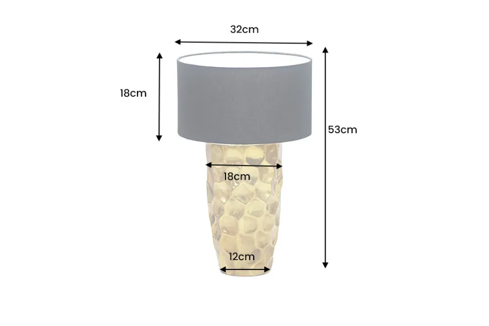 Riess-Ambiente Goldene Möbel|Tischlampen > Handgefertigte Tischlampe AURELIA 55cm gold schwarz Hammerschlag-Design mit Stoffschirm