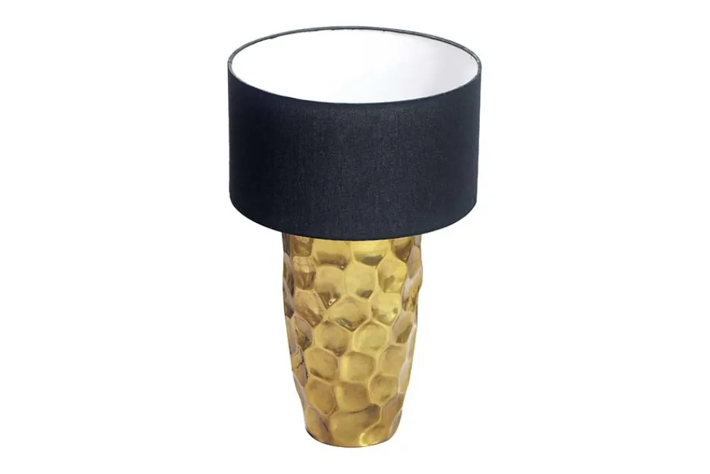Riess-Ambiente Goldene Möbel|Tischlampen > Handgefertigte Tischlampe AURELIA 55cm gold schwarz Hammerschlag-Design mit Stoffschirm