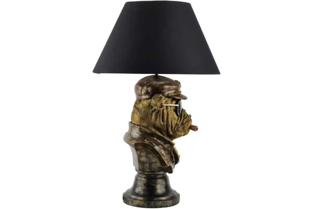 Riess-Ambiente Tischlampen > Handgefertigte Tischlampe BULLDOG 55cm bronze schwarz Stoffschirm Hunde-Skulptur