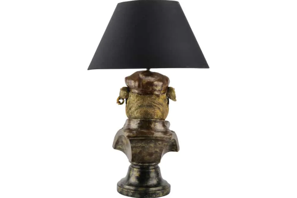 Riess-Ambiente Tischlampen > Handgefertigte Tischlampe BULLDOG 55cm bronze schwarz Stoffschirm Hunde-Skulptur