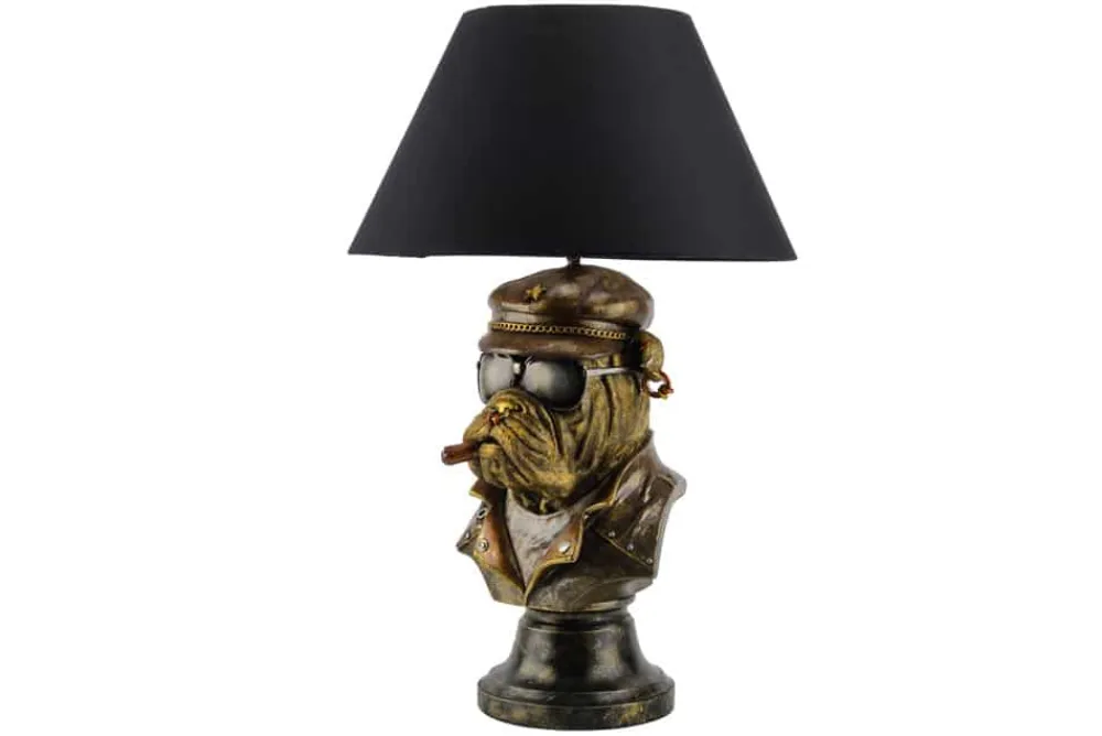 Riess-Ambiente Tischlampen > Handgefertigte Tischlampe BULLDOG 55cm bronze schwarz Stoffschirm Hunde-Skulptur