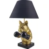 Riess-Ambiente Tischlampen > Handgefertigte Tischlampe BULLDOG 55cm schwarz gold Stoffschirm Hunde-Skulptur Boxer