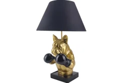 Riess-Ambiente Tischlampen > Handgefertigte Tischlampe BULLDOG 55cm schwarz gold Stoffschirm Hunde-Skulptur Boxer