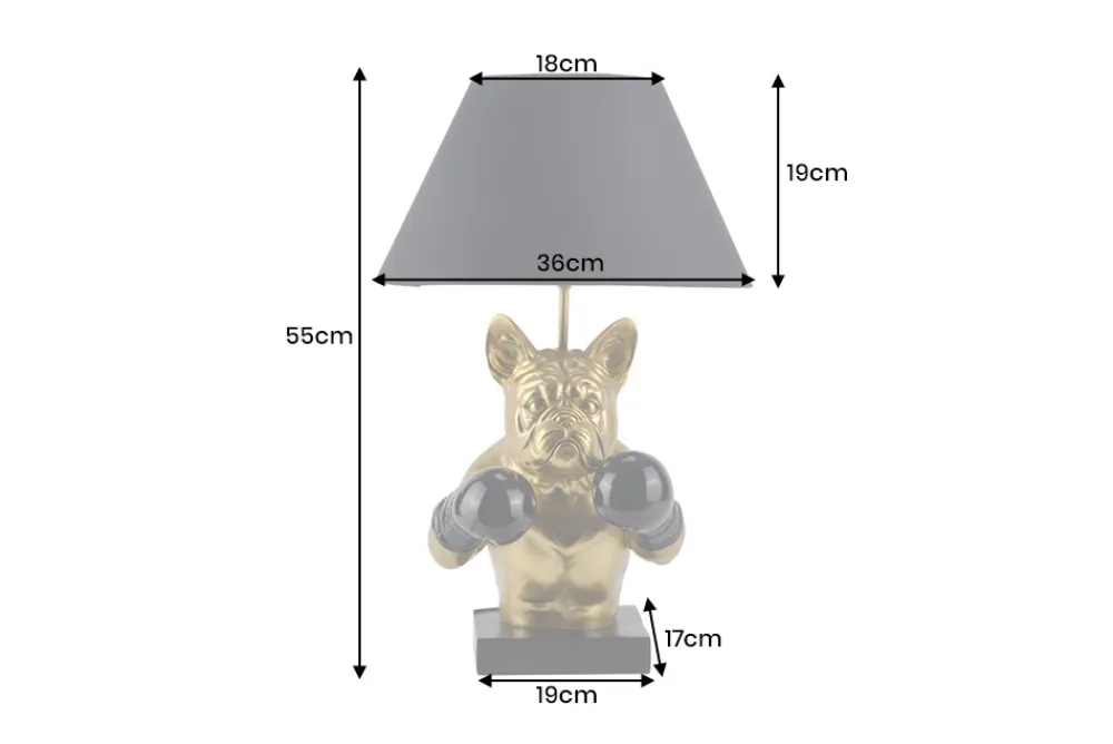 Riess-Ambiente Tischlampen > Handgefertigte Tischlampe BULLDOG 55cm schwarz gold Stoffschirm Hunde-Skulptur Boxer