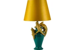 Riess-Ambiente Tischlampen > Handgefertigte Tischlampe CHAMELEON 55cm grün gold Skulptur gelber Stoffschirm