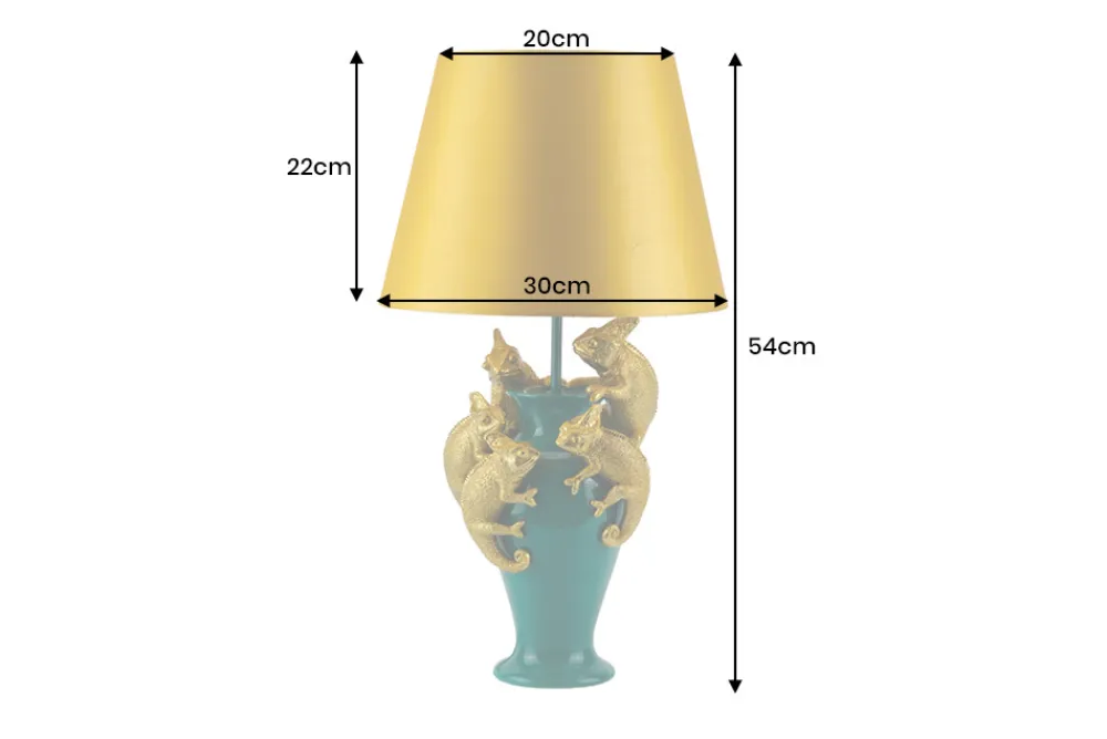 Riess-Ambiente Tischlampen > Handgefertigte Tischlampe CHAMELEON 55cm grün gold Skulptur gelber Stoffschirm