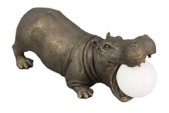 Riess-Ambiente Tischlampen > Handgefertigte Tischlampe HIPPO 45cm schwarz Nilpferd-Skulptur mit Lampenkugel