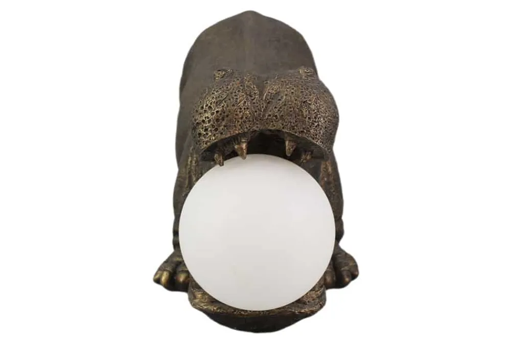 Riess-Ambiente Tischlampen > Handgefertigte Tischlampe HIPPO 45cm schwarz Nilpferd-Skulptur mit Lampenkugel
