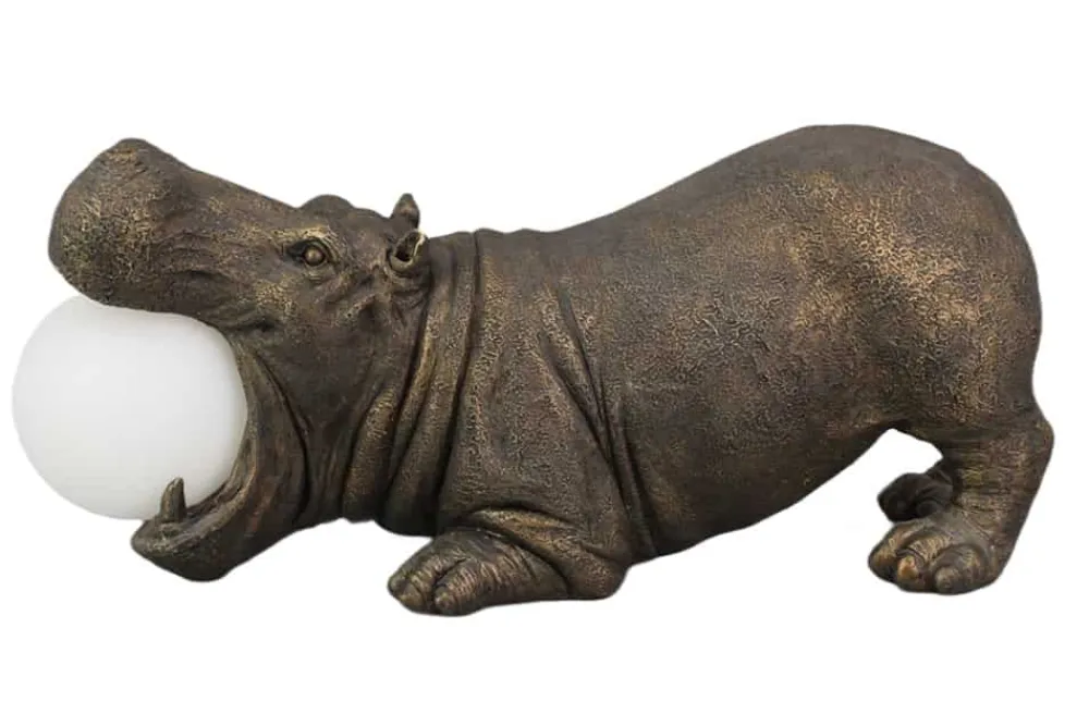 Riess-Ambiente Tischlampen > Handgefertigte Tischlampe HIPPO 45cm schwarz Nilpferd-Skulptur mit Lampenkugel
