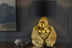 Riess-Ambiente Tischlampen > Handgefertigte Tischlampe KING APE 55cm gold schwarzer Stoffschirm Gorilla-Skulptur