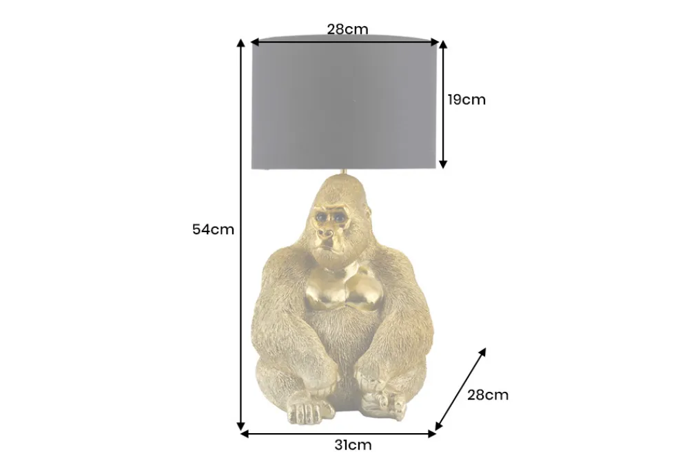 Riess-Ambiente Tischlampen > Handgefertigte Tischlampe KING APE 55cm gold schwarzer Stoffschirm Gorilla-Skulptur
