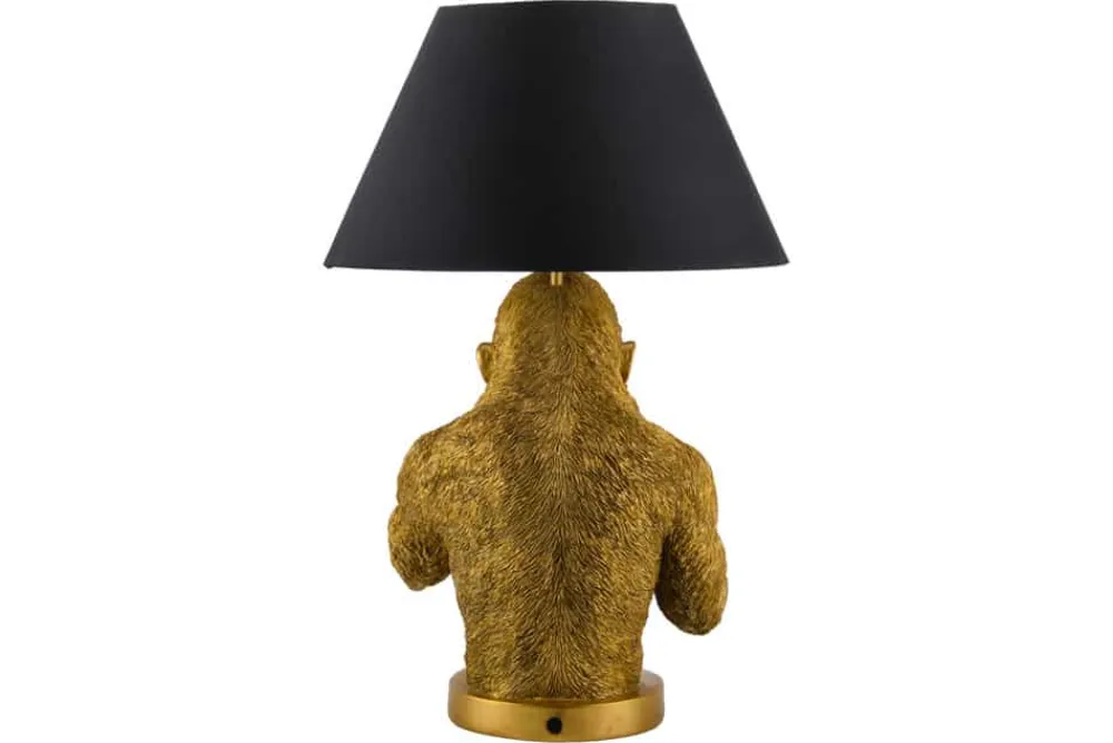 Riess-Ambiente Tischlampen > Handgefertigte Tischlampe KING APE 55cm schwarz gold Stoffschirm Affen-Skulptur