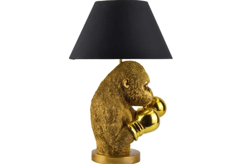 Riess-Ambiente Tischlampen > Handgefertigte Tischlampe KING APE 55cm schwarz gold Stoffschirm Affen-Skulptur