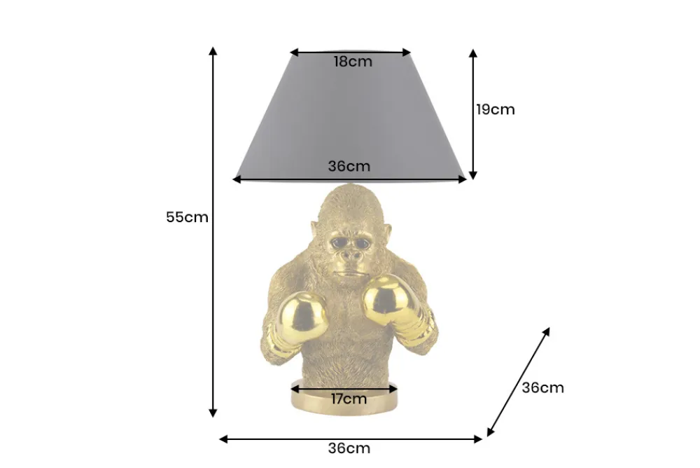 Riess-Ambiente Tischlampen > Handgefertigte Tischlampe KING APE 55cm schwarz gold Stoffschirm Affen-Skulptur