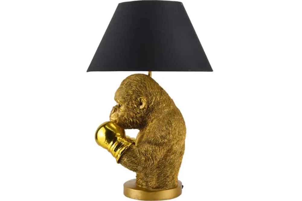 Riess-Ambiente Tischlampen > Handgefertigte Tischlampe KING APE 55cm schwarz gold Stoffschirm Affen-Skulptur