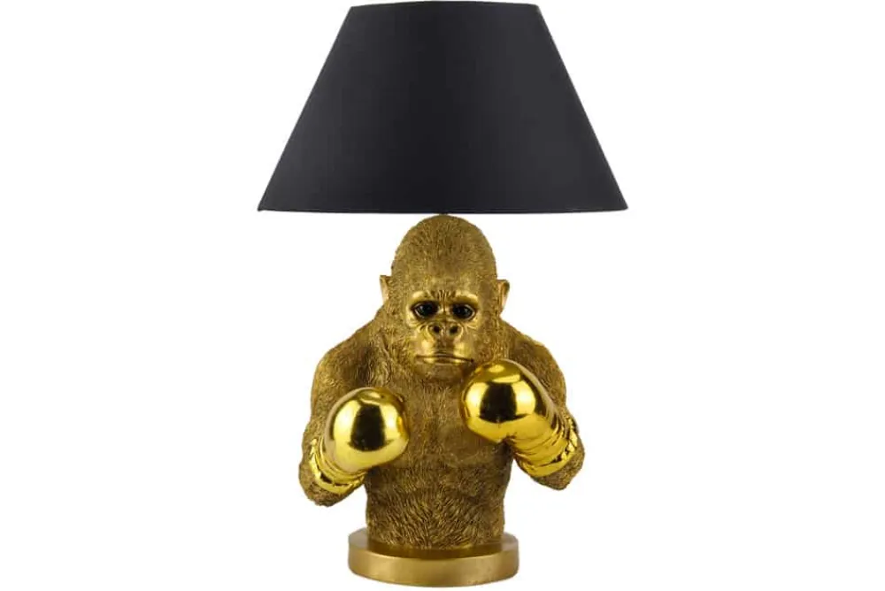 Riess-Ambiente Tischlampen > Handgefertigte Tischlampe KING APE 55cm schwarz gold Stoffschirm Affen-Skulptur