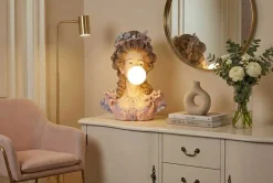 Riess-Ambiente Tischlampen > Handgefertigte Tischlampe LADY 60cm mehrfarbig Büste mit Lampenkugel